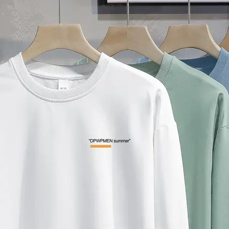 圆领卫衣男春秋款宽松潮流潮牌字母印花长袖t恤加绒套头无帽上衣商品大图