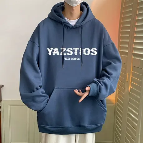 美式宽松连帽卫衣男春秋季加绒加厚外套ins潮牌重磅2024新款帽衫商品大图