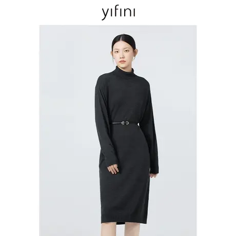 Yifini/易菲宽松落肩长款高领针织裙秋冬新款保暖显瘦连衣裙图片