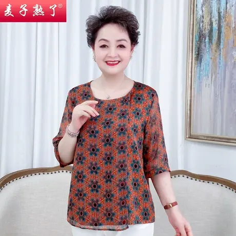 妈妈夏装短袖中年女装t恤上衣阔太2022新款老年女装气质休闲小衫商品大图
