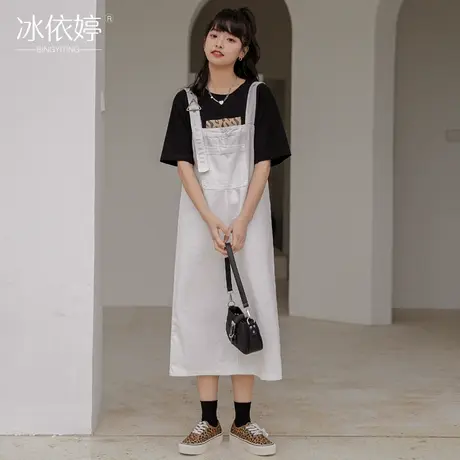 夏季中长款牛仔背带裙宽松日系洋气减龄显瘦连衣裙气质吊带裙学生图片