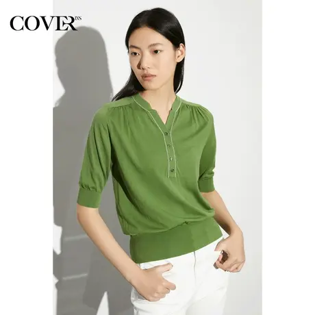 COVER夏季褶皱连肩袖双链条天丝针织衫图片