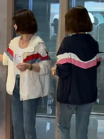 连帽冲锋衣短外套女春夏新款欧货短款运动风衣夹克衫美式棒球服潮图片