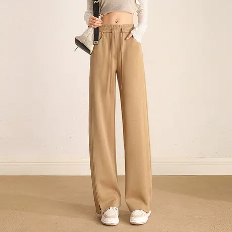 松紧腰宽松阔腿裤女秋季2023新款百搭休闲裤垂感显瘦直筒裤长裤子商品大图