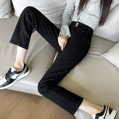 九分直筒牛仔裤女2023春秋新款高腰显瘦休闲百搭小个子法棍烟管裤商品大图
