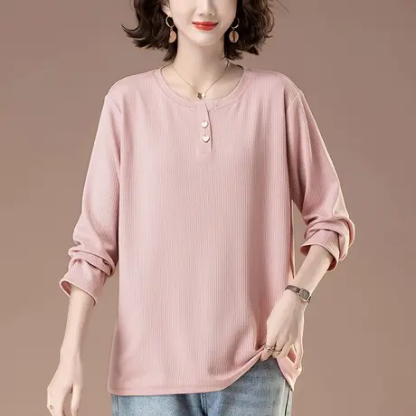 中年妈妈春秋新款长袖T恤女加肥加大码女装宽松遮肚子显瘦打底衫商品大图