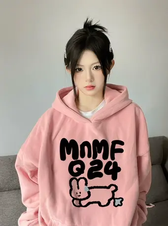 美式复古hiphop卫衣女2023春秋薄款oversize慵懒风连帽小个子外套商品大图