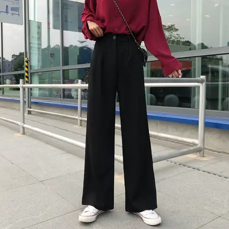 垂感阔腿裤女秋冬加绒新款高腰宽松拖地裤子韩版超火cec直筒长裤图片