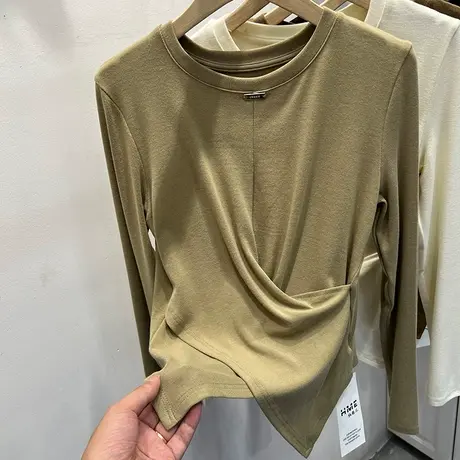 设计感小众开叉长袖T恤女2023早秋新款洋气时尚体恤小衫上衣ins潮商品大图