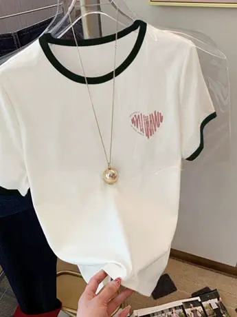 插肩袖短袖夏天t恤女装原创小众美式复古国潮牌拼接半袖正肩上衣图片