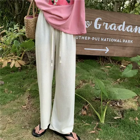泡芙格阔腿裤女春夏2023年新款抽绳宽松显瘦垂感薄款休闲直筒裤子图片