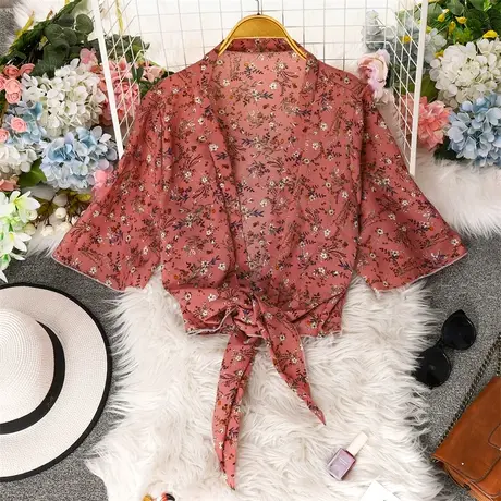 白色冰丝开衫女夏季薄款纯欲风外套防晒罩衫短款上衣披肩外搭商品大图