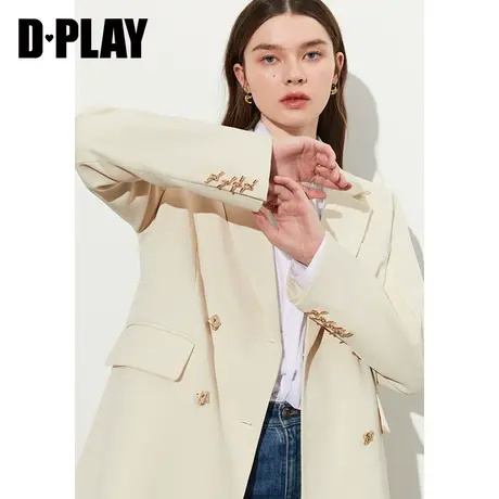 DPLAY秋季气质通勤风翻驳领奶油杏金属纽扣简约宽松西装外套图片