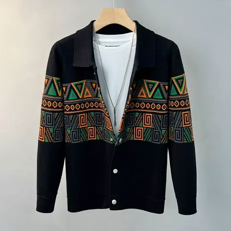 高端撞色提花男士毛衣男款秋冬季2023新款潮流针织开衫夹克外套男商品大图