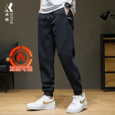 2023秋冬新款休闲牛仔裤男运动哈伦裤子宽松大码加绒百搭束脚长裤商品大图