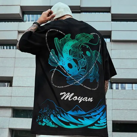 oversize欧美潮牌胖子男装嘻哈宽松短袖T恤大码国潮中国风半袖潮商品大图