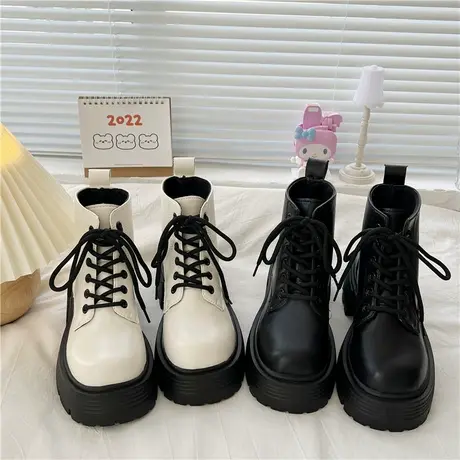 厚底马丁靴女2024年秋季新款小个子增高系带白色复古英伦风短靴子图片