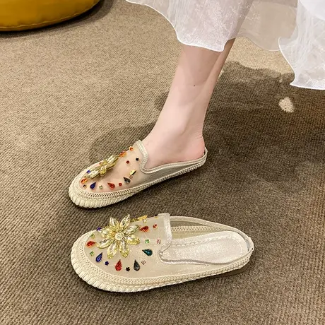 超火网纱透气半托2024夏季新款韩版潮时尚室内外穿软底防滑拖鞋女商品大图