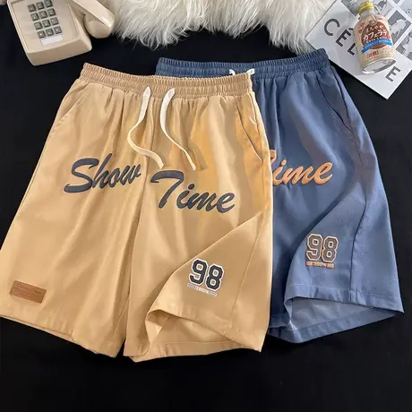 立体发泡印花皮标休闲短裤男夏季薄款运动五分裤居家宽松沙滩裤子商品大图