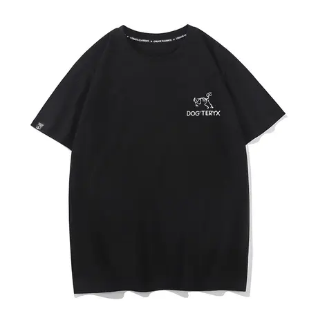 秀洛始祖狗衣服骷髅狗短袖T恤男打底衫潮流宽松圆领纯棉半袖体恤商品大图