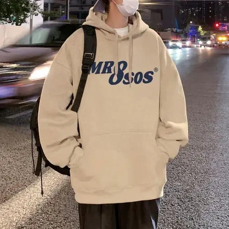 美式复古纯棉春秋季卫衣男ins潮牌休闲情侣连帽外套宽松上衣帽衫商品大图