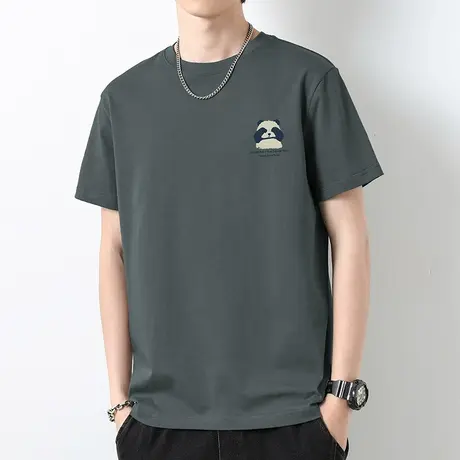 260g重磅美式纯棉短袖t恤男夏季小熊印花上衣服全棉体恤圆领半袖商品大图