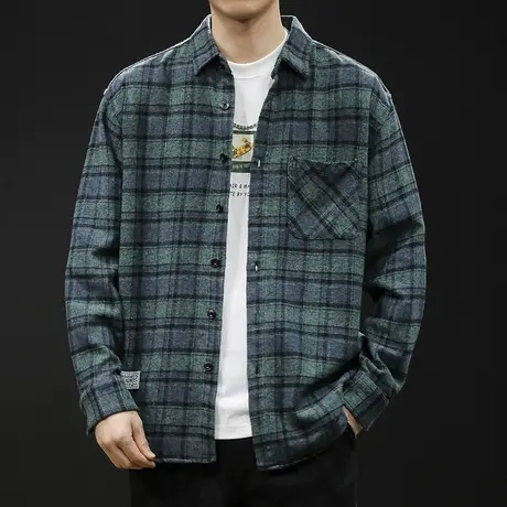 春季2024新款格子衬衫男长袖春秋款男装大码男士衬衣外套休闲衣服商品大图