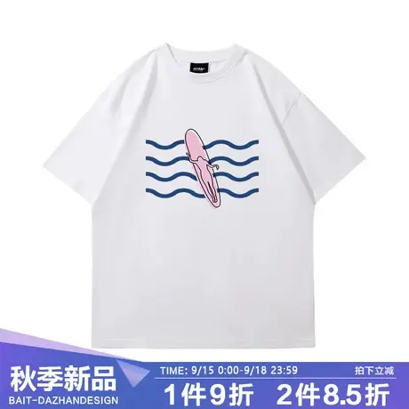 夏季港风短袖新款欧美风创意冲浪印花半袖衫ins男款文艺体恤商品大图