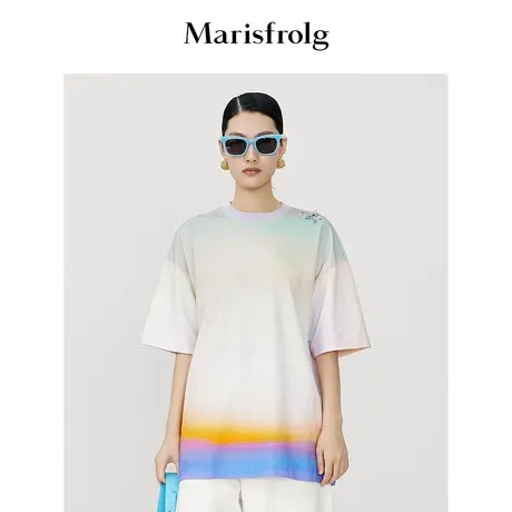 【艺术家联名】玛丝菲尔2023年夏季新款3D立体蝴蝶刺绣短袖T恤女商品大图