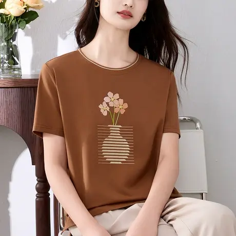 女士纯棉短袖t恤2024年新款夏装精致设计感正肩上衣藏肉显瘦体恤图片