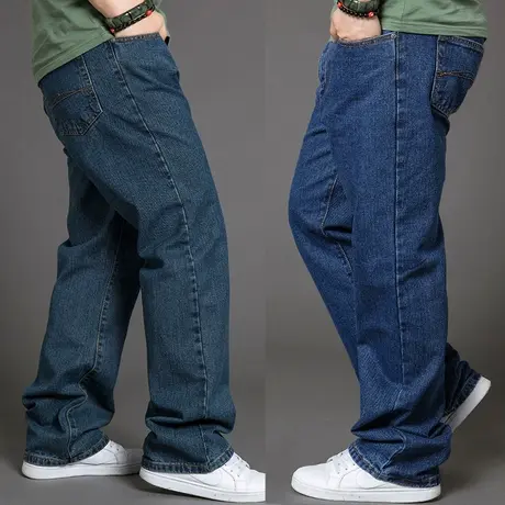 牛仔裤男春秋款宽松直筒男士休闲长裤加肥加大码男裤肥佬中年裤子图片