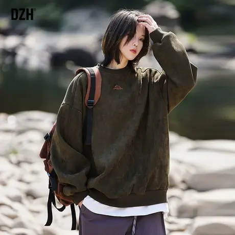 中性风卫衣男春季痞帅高级感麂皮绒重磅上衣2024新款长袖t恤打底商品大图