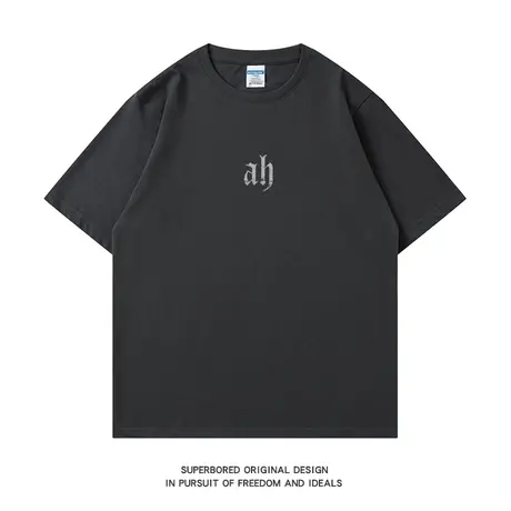 夏季潮牌简约字母印花短袖t恤男纯棉宽松休闲情侣装半袖体恤衫图片