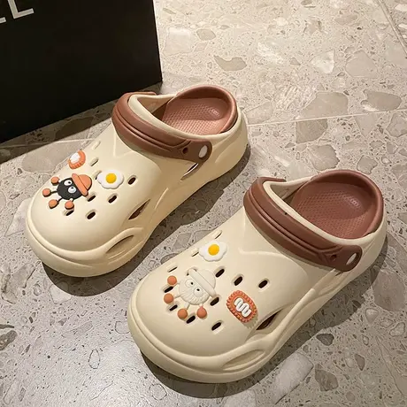 踩屎感厚底洞洞鞋女夏季2024新款外穿防滑沙滩凉鞋包头半拖鞋女款商品大图