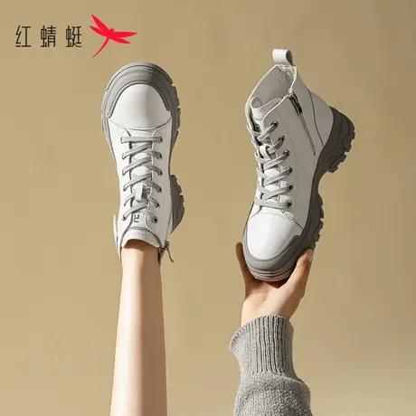 红蜻蜓高帮小白鞋女2023秋冬新款款女鞋高帮鞋真皮女士运动休闲鞋商品大图