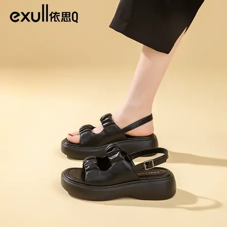 依思q一字带凉鞋女款厚底增高2024夏季新款软底运动沙滩外穿凉拖商品大图