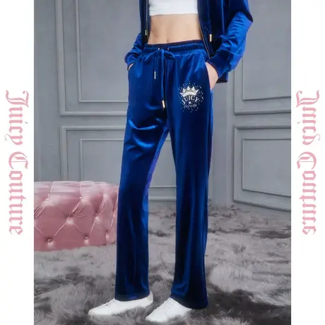 Juicy Couture橘滋典雅深邃皇冠烫钻丝绒女式休闲裤商品大图