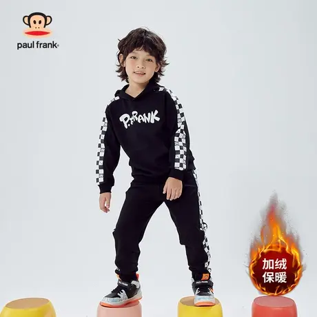 大嘴猴童装男童加绒连帽卫衣套装2023秋冬款女童中大童保暖两件套商品大图