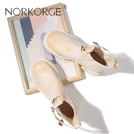 2023新款秋冬复古英伦文艺米色切尔西靴女鞋真皮厚底防滑保暖短靴商品大图