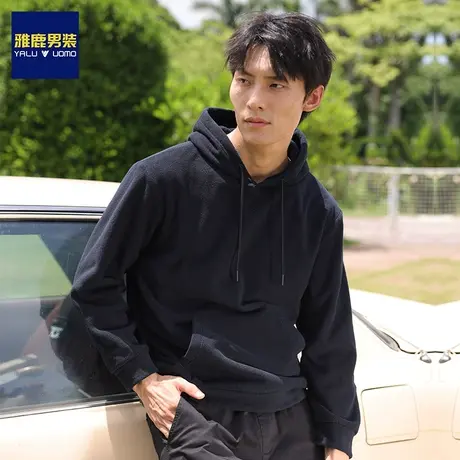 雅鹿男装秋冬季加绒连帽卫衣男士加厚潮流套头2023新款宽松上衣服商品大图