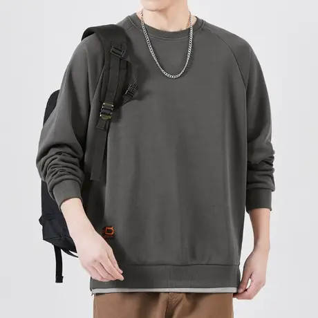 男款秋天假两件套头打底衫春秋款高端重磅圆领卫衣秋季长袖上衣服商品大图