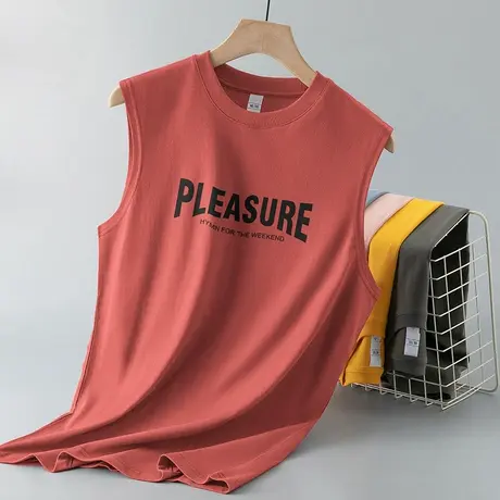 纯棉背心男士夏季运动健身坎肩字母印花全棉宽肩无袖t恤篮球跨栏商品大图