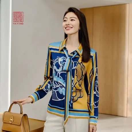 EP雅莹高端系列 国风桑蚕丝通勤宽松印花衬衫 2023秋冬新款2122A图片