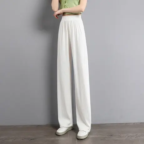 时尚休闲阔腿长裤2022年春季新款女士宽松百搭松紧高腰垂感直筒裤商品大图