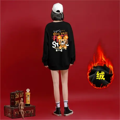 潮牌秋冬新款宽松慵懒风加厚加绒卫衣女无帽ins潮上衣外套冬图片