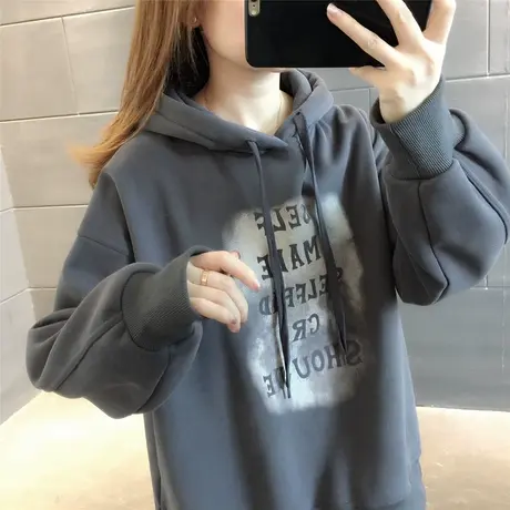 加绒加厚卫衣女连帽短款秋冬季2023新款显瘦宽松洋气小个子外套商品大图