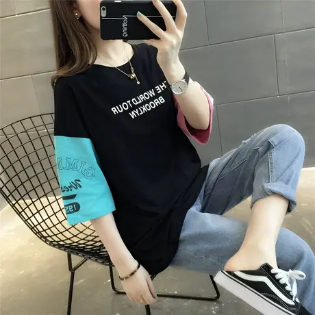 女装2023年新款秋季秋装纯棉短袖T恤宽松上衣服设计感打底衫爆款商品大图