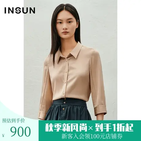 恩裳2023夏款新简约经典桑蚕丝衬衫轻薄透气弹力乔其上衣图片