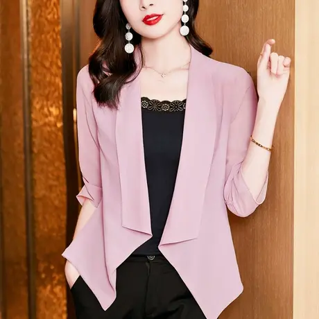 新款雪纺衫女薄款中袖西装外套防晒空调衫夏款修身大码遮肚子上衣商品大图