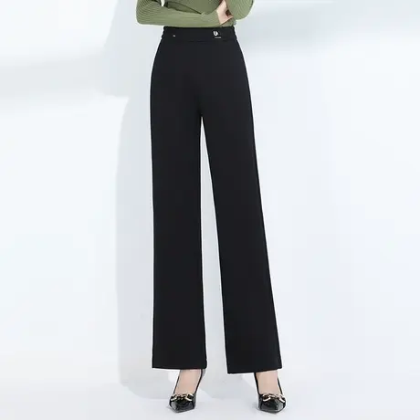 高腰显瘦遮胯休闲长裤2023秋季新款松紧腰弹力女裤中年妈妈直筒裤商品大图